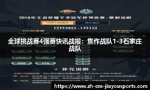 全球挑战赛4强赛快讯战报：焦作战队1-3石家庄战队